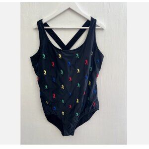 DISNEY Shopping Black Embroidered Mickey Mouse One Piece Swimsuit Size 16